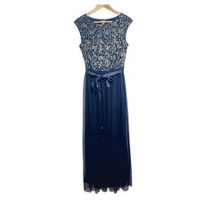 Candalite Women's Size Small Dress Blue with Gold Accents Maxi Length Sleeveless